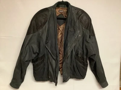 Винтажный 80-х стиль Chia кожаная куртка женщин xL черный - Изображение 1 из 4