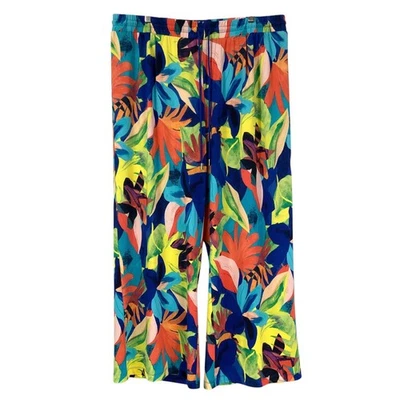 Zac and Rachel Tropical Floral Wide Leg Pants Women XL Multicolor Drawstring - Image 1 of 4