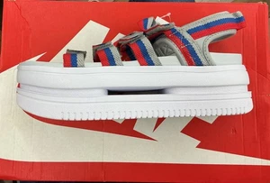 NIKE "Icon" Classic Sandal Platform Silver Blue Red DH0224-003 Women's Size US 9 - Picture 1 of 5