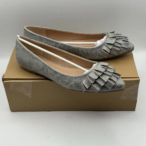 Journee Judy Flats Size 9 Pewter Pointed Toe Ruffle Slip-On Ballet Shoes New - Picture 1 of 8