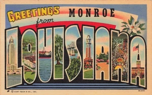 Postcard Large Letter Greetings from Monroe Louisiana LA 1944 - Picture 1 of 2
