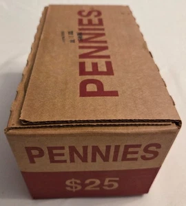 One SEALED/UN-OPENED Bank BOX of Pennies, 50 Bank Wrapped ROLLS, 2500 pennies! - Picture 1 of 15