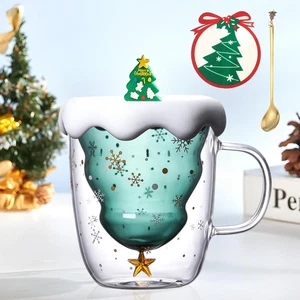 Tazze Da Caffè Con Albero Di Natale Tazze Carine, Tazza Di Caffè Doppia Parete T - Foto 1 di 12