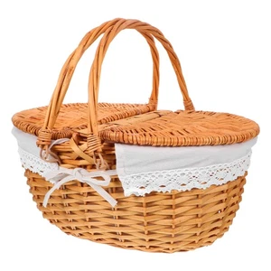 Picknickkorb aus Weide mit doppelten klappbaren Griffen und abnehmbarem waschbarem Einsatz - Bild 1 von 12