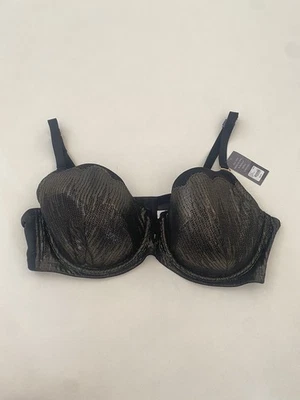 Sexy Sujetador Cacique 46DD Ligeramente Forrado Balconette Negro Dorado Brillante Con Aros Nuevo con Etiquetas Foto 1 de 4