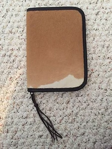 COWHIDE TAN & CREAM BLK TRIM Portfolio Organizer Notebook ZIPPER 9" x 6" WESTERN - Picture 1 of 4
