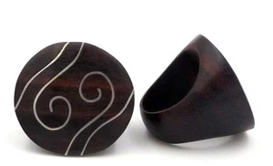 Ethno Ring aus Bio Ebenholz und 925 Silber Spiralmuster Größe 60 - Bild 1 von 1