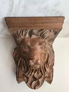 LION FACE SCROLL CORBEL BRACKET SHELF ARCHITECTURAL ACCENT WOOD STAINED - Picture 1 of 12