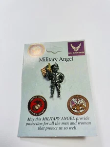 MILITARY ANGEL PIN PEWTER & GOLD TACK PIN SOLDIERS MARINE AIR FORCE - Picture 1 of 4