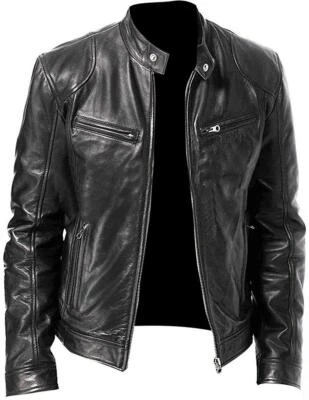 New Black Leather Jacket Motorcycle Biker Lambskin Leather Jacket  - Image 1 of 4