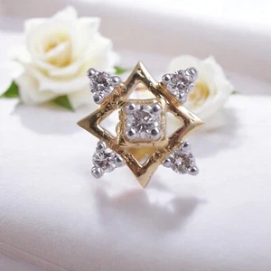 Elegant 0.18 Cts Round Brilliant Cut Natural Diamonds Nose Stud 18K Yellow Gold - Picture 1 of 2