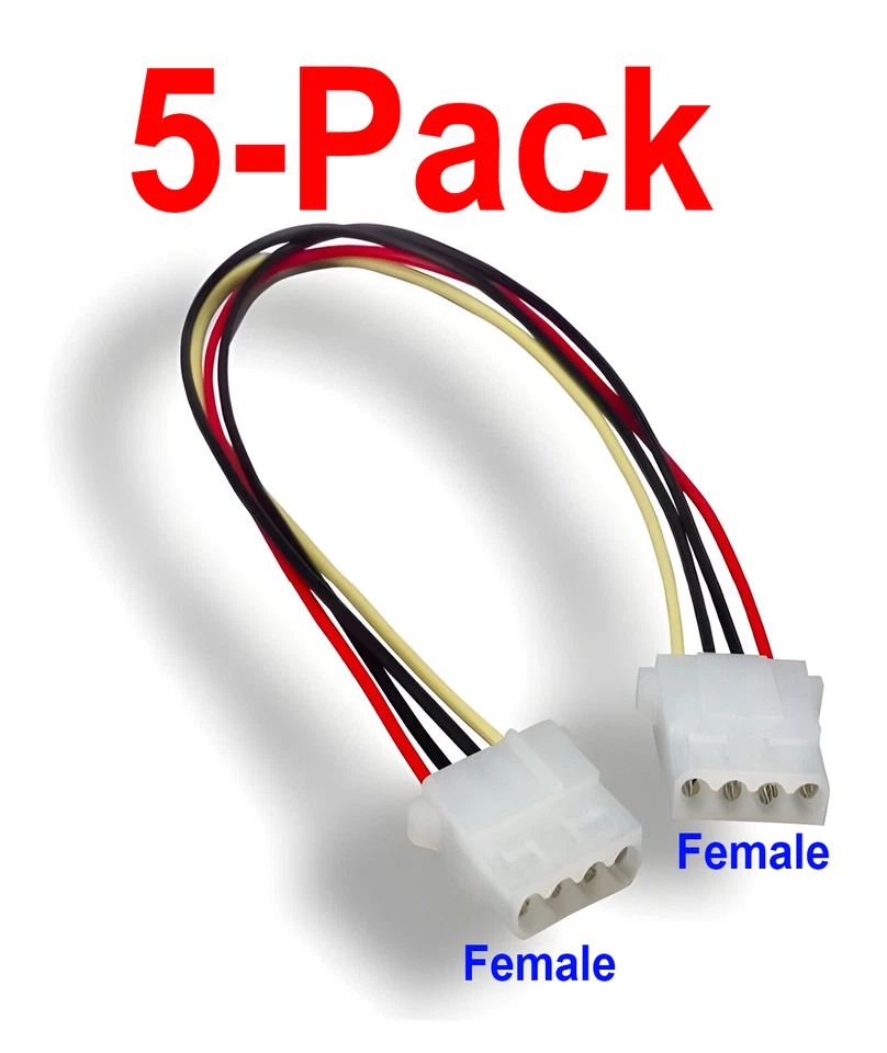 12inch 4 Pin Molex Cable 5.25 inch Female to Female (5-Pack) - Image 1 of 1