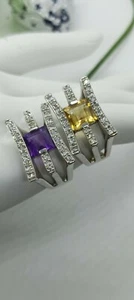 ANELLO FASCIA ARGENTO ZIRCONE AMETISTA TOPAZIO GIALLO ZIRCONI BIANCHI MIS 11 - Foto 1 di 8