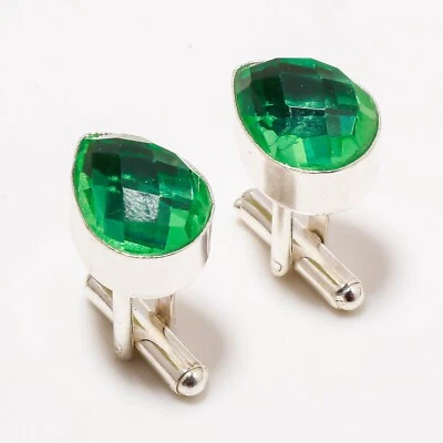 Gemelos de joyería hechos a mano de plata .925 con piedras preciosas de amatista verde Foto 1 de 3