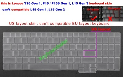US Keyboard Skin Cover for Lenovo Thinkpad 16"inch P16 P16s T16 Gen 1,L15 Gen 3 - Image 1 of 4