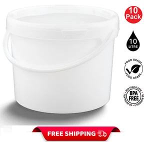 10x 10L Contenedor de almacenamiento de cubo Tapa de bañera Manija de plástico Alimentación para mascotas GRADO ALIMENTICIO - Imagen 1 de 5