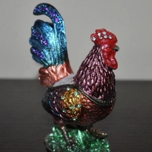 NUEVA CAJA BARATIJA GALLOl Estaño Joya Cristales Austriacos Estatuilla 3.75" - Imagen 1 de 4