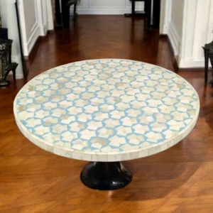 42" Round Bone Inlay Coffee Table Luxury Countertop Desk Living Room Furniture - Picture 1 of 6
