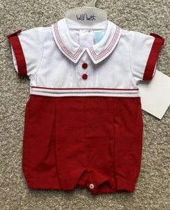 Will'beth Newborn Baby Boy Red & White Holiday Romper Christmas NWT Dolls - Picture 1 of 1