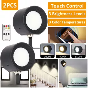 2x LED Wall Lights USB Rechargeable Dimmable Stick on Remote Touch Reading Lamps - Picture 1 of 13