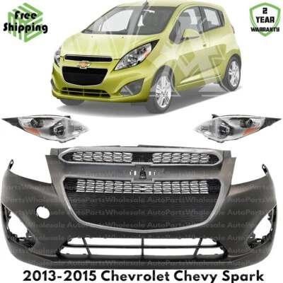 Front Bumper Cover & Headlight Assembly Kit For 2013-2015 Chevrolet Chevy Spark - Imagem 1 de 4