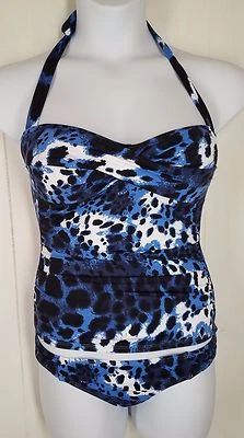 Tommy Bahama Tankini Swimsuit blue black white animal leopard print size XS S - Image 1 of 3