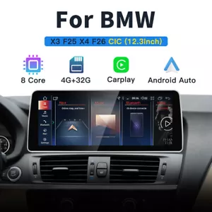 12.3" Android Car Stereo CarPlay GPS Screen Headunit For BMW X3 F25 X4 F26 CIC - Picture 1 of 13