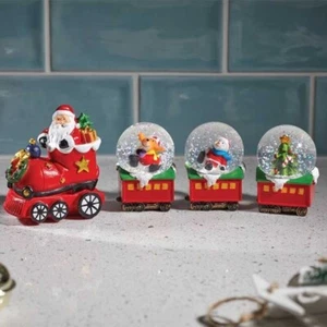 Christmas Santa Train Snow Globe Xmas Home Decor Snowman 25cm 4pc Set Reindeer - Picture 1 of 24