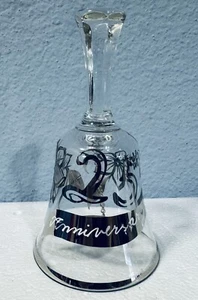 Vintage Glass 50th Anniversary Hand Painted Bell Silver with Flowers 5.75" Tall - Picture 1 of 6