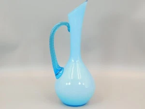 LARGE 11 1/4", 28.5cm ITALIAN EMPOLI BABY BLUE GLASS JUG WITH TWISTED HANDLE. - Picture 1 of 6