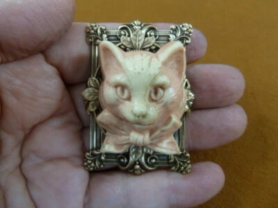 (CL52-28)  KITTY cat kitten large white CAMEO brass Pin Pendant Jewelry brooch - Image 1 of 2