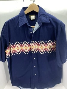Rustler Aztec Pearl Snap Shirt Men Sz XL Blue Short Sleeve Western Rodeo Vintage - Picture 1 of 12
