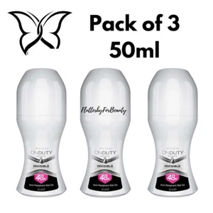 🦋 3x Avon ON DUTY INVISIBLE Women’s Anti-Transpirant 48hr Roll On Deodorant 50ml - Bild 1 von 1