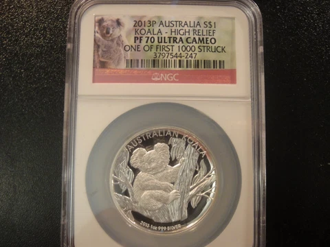 2013-P $1 PROOF Australia Koala. Scarce High Relief. "Fat Slab". NGC PF 70 UC Cover