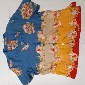 Heart Of Palms Hawaiian Shirt 55% Linen 45%Rayon Button Up Short Sleeve Blue - Picture 1 of 6