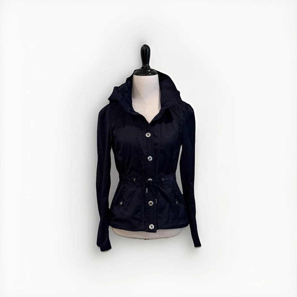 Chaqueta White House Black Market para mujer talla XS azul marino satinado parka con capucha  Foto 1 de 4