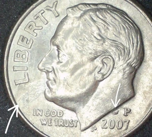 2007 P Die Chips Strike Through Grease Coin 10c - Picture 1 of 8