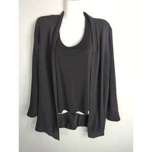 Eileen Fisher schwarze offene Strickjacke & Seiden-Tanktop 2-teilig Set Damen klein - Bild 1 von 12