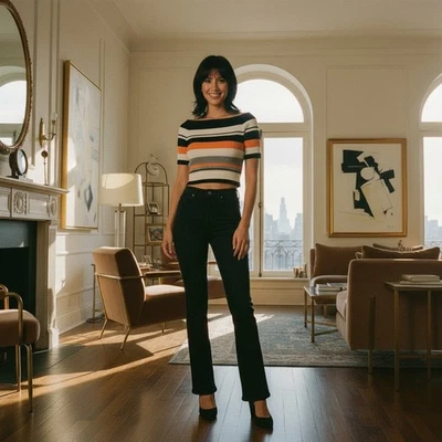 Women's Boatneck Ribbed Knit Crop Top Stripes Bodycon - Image 1 of 4