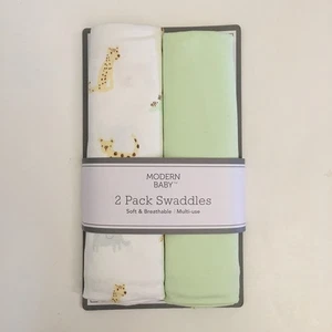 NEW Swaddle Baby Blankets  (0-3M) Animal  Print and Solid Green | Modern Baby - Picture 1 of 5