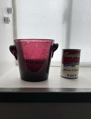 Cubo de hielo de vidrio burbujeado amatista soplado La Verrerie de Biot Francia 13,5 cm Foto 1 de 4