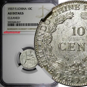 French Indo-China Silver 1937 10 Cents 1 Year Type NGC AU DETAILS KM# 16.2 (17)  - Picture 1 of 4