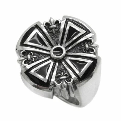Black Cardinal Cross and Heraldic Lily with Enamel Men's Signet Silver 925 - Image 1 of 4