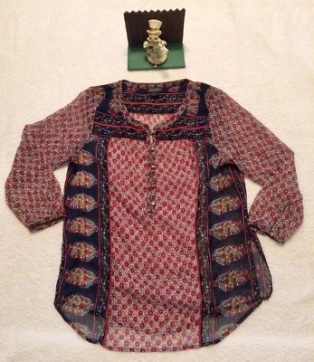 Blusa transparente 100 % seda roja azul Lucky Brand talla mediana desgaste mínimo Foto 1 de 4