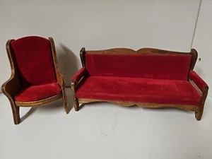 Miniature Dollhouse Shackman Red Couch and Chair - Picture 1 of 10