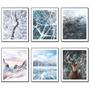 Winter Wall Art Prints Set of 6 Canvas Art Wall Artwork Winter Poster Ice Lake S - Picture 1 of 1
