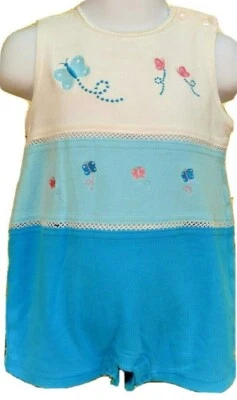 Toddler Girls Summer Outfit One Piece Cute Romper Size 18M Bodysuit Blue White - Image 1 of 4