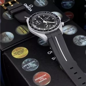 Rubber Watch Strap For OMEGA X SWATCH Mission To The Moon MoonShine Moonswatch - Picture 1 of 4
