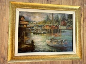 NICKY BOEHME BOAT HARBOR PICTURE SAILBOAT SEASCAPE MATTED FRAMED - Picture 1 of 12