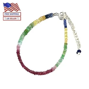 Genuine Multi Sapphire Ruby Emerald Natural Color 925 Silver Bracelet USA SELLER - Picture 1 of 5